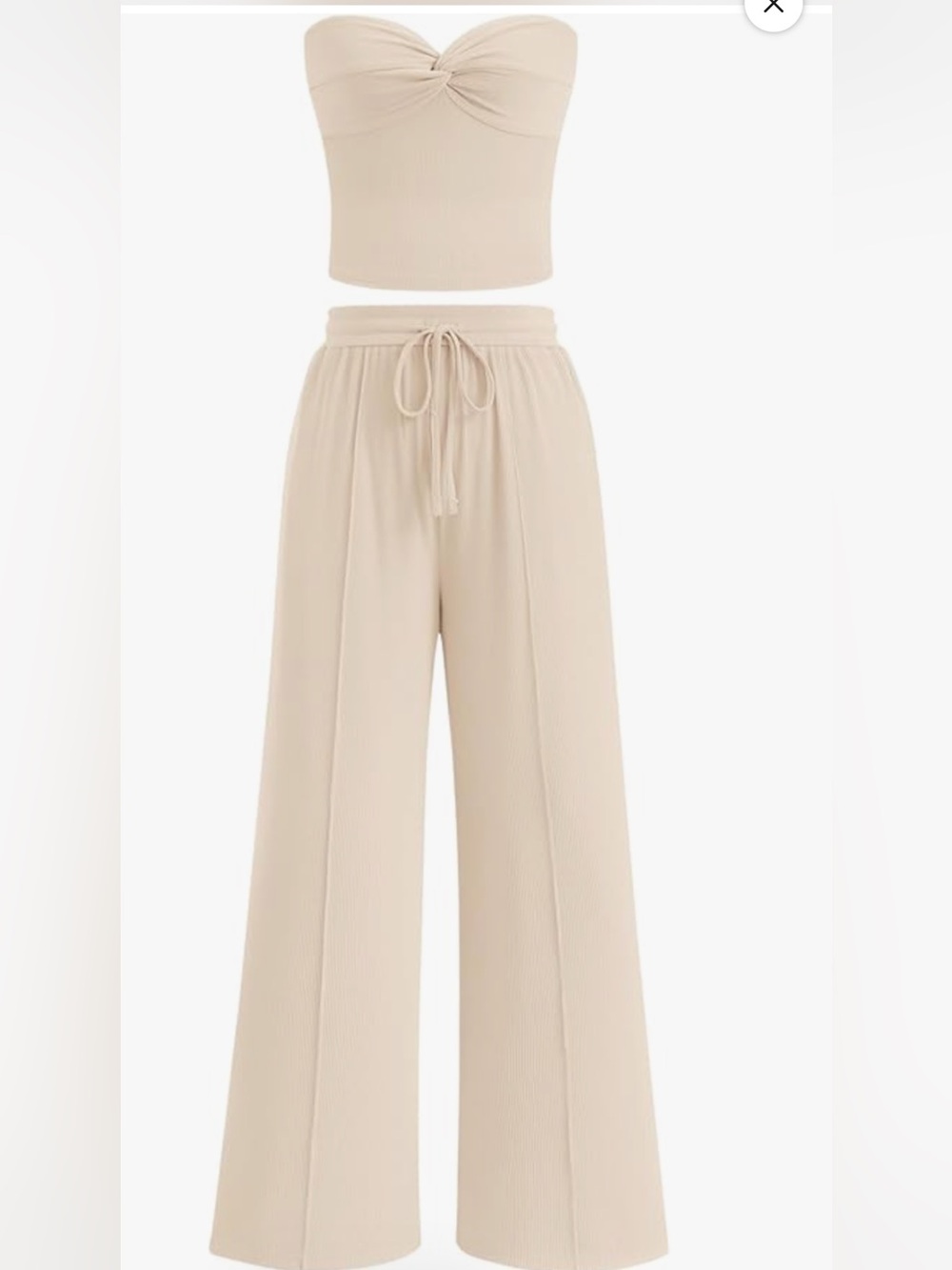 Cream Wide-Leg Drawstring Pant Set